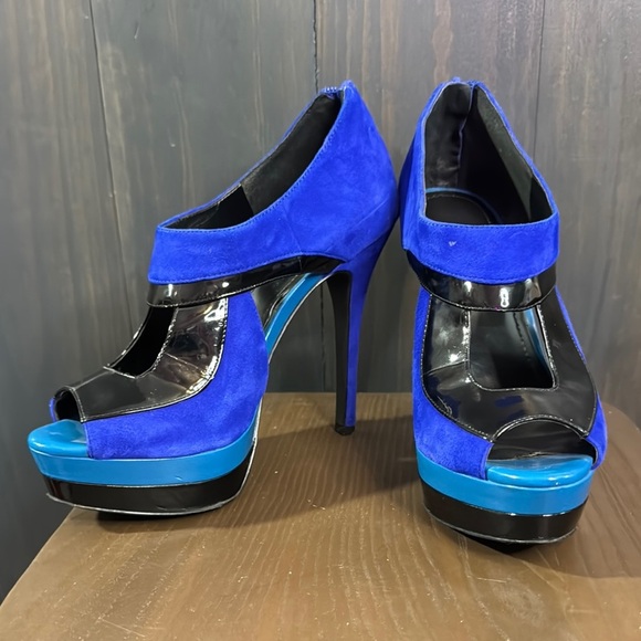 Jessica Simpson Evannan Royal Blue Suede Zip -Back Platform Shootie Heel 7.5 - Picture 2 of 6